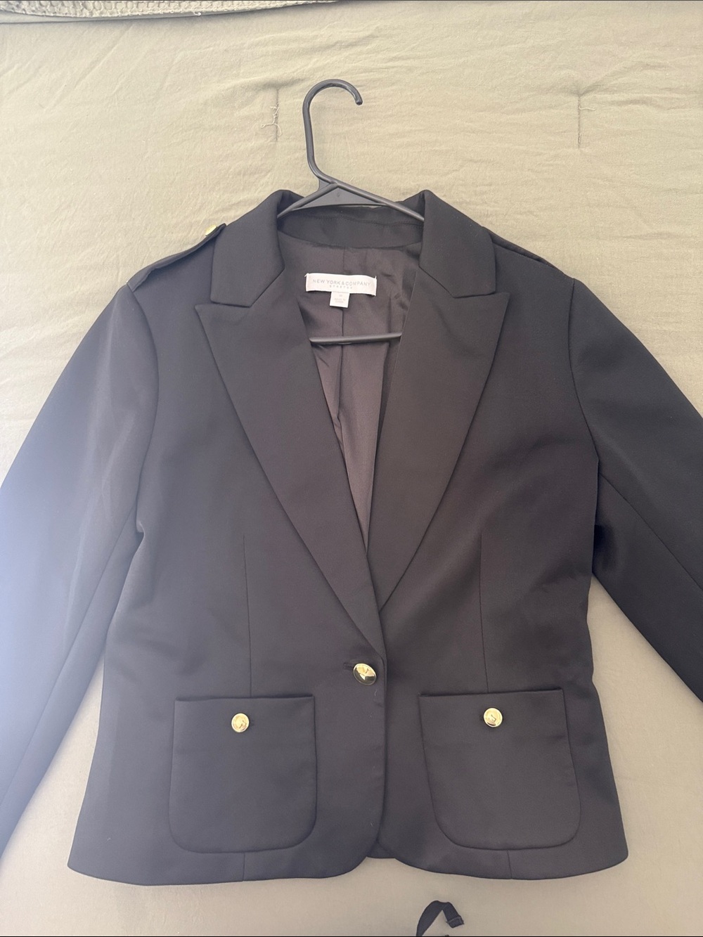 New York & Company Black Blazer with Gold Buttons